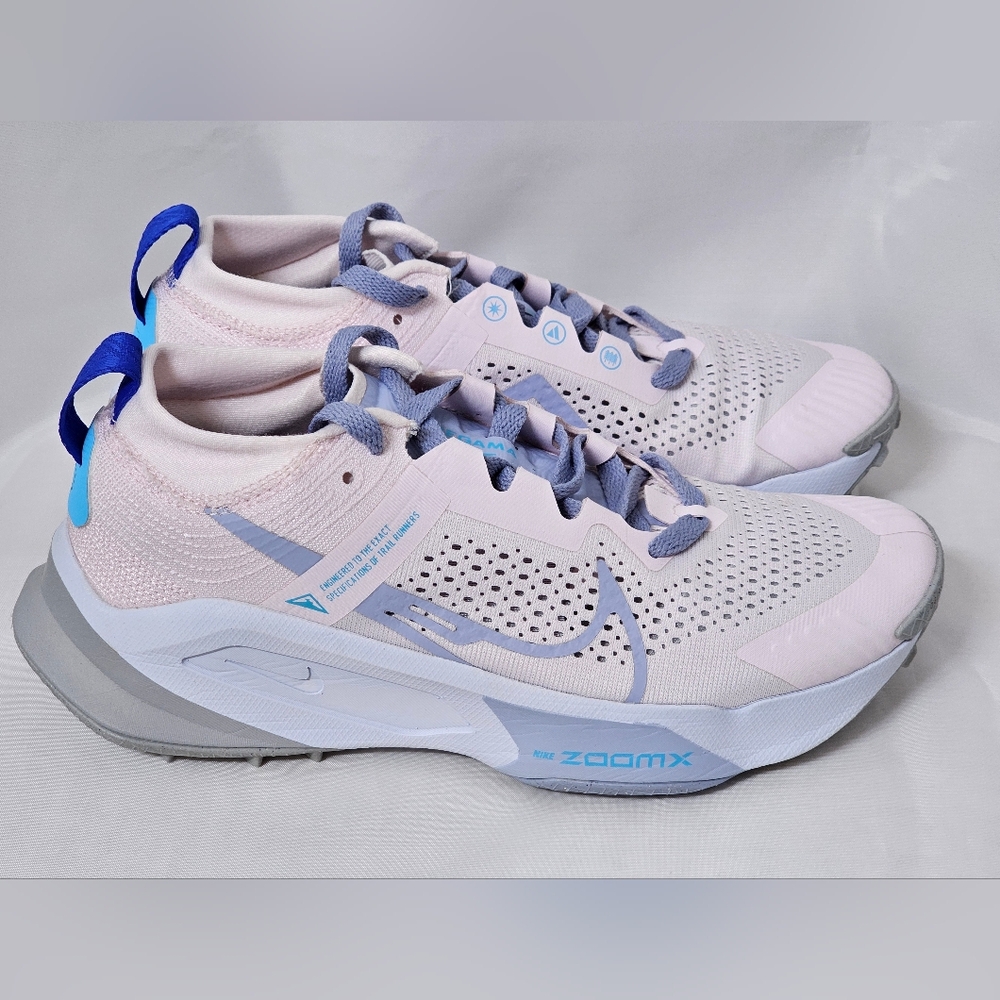 NIKE®Women's ZOOMX ZEGAMA TRAIL SHOES, 8.5M, Pearl Pink/Blue Whisper - Like NEW